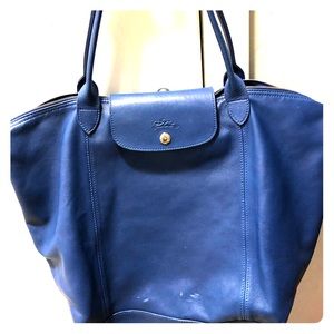 Longchamp blue large leather tote bag preloved